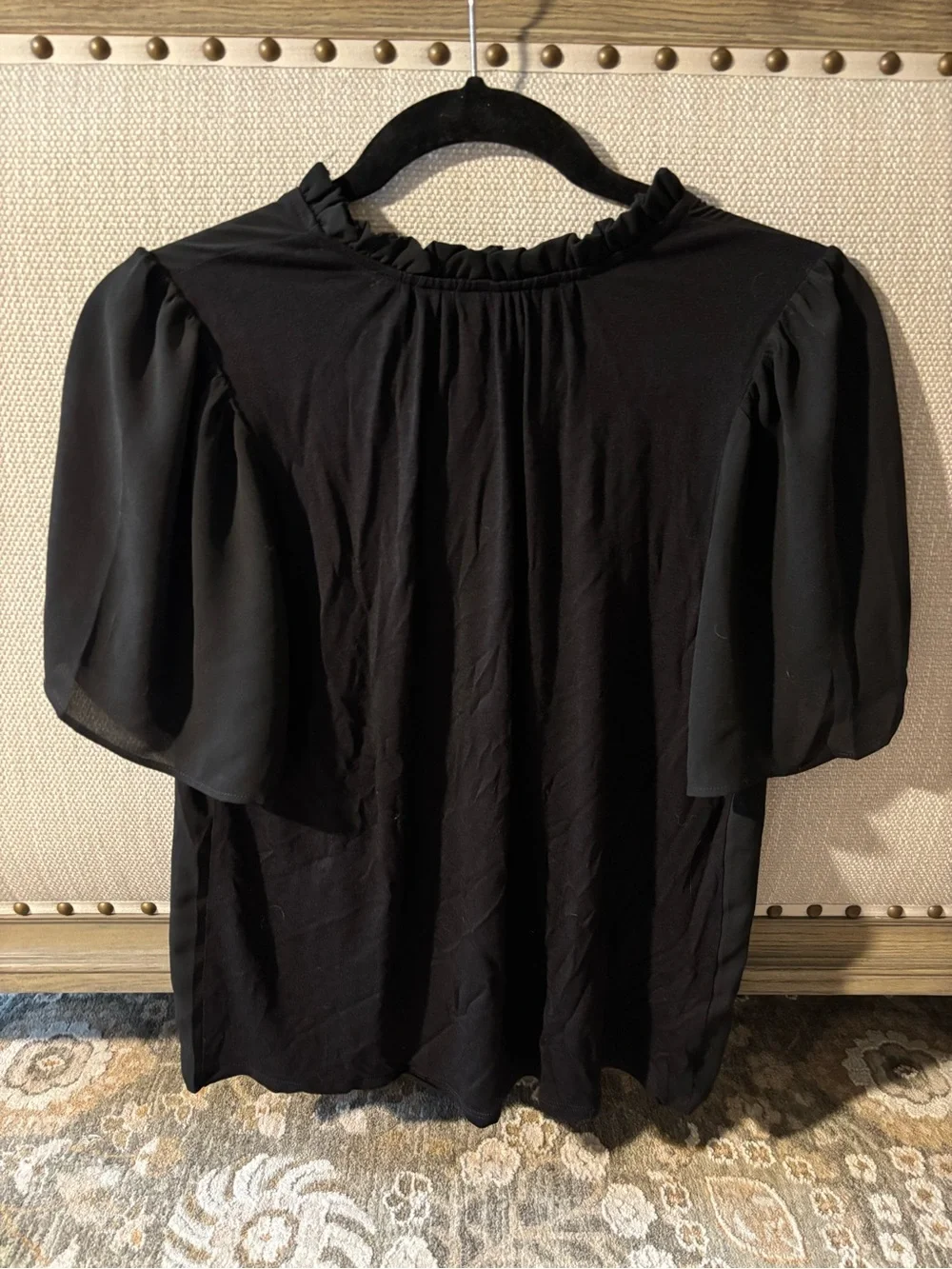 LOFT Black Ruffled V-Neck Tie Blouse